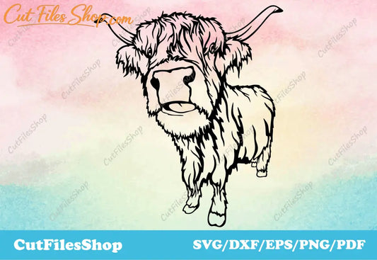 Bull dxf file, Highland Cow svg, DXF Farm Animals For CNC, Svg Cutting files for cricut, For Silhouette Cameo, Dxf for CNC plasma cut, DXF for Laser Cut, cow svg