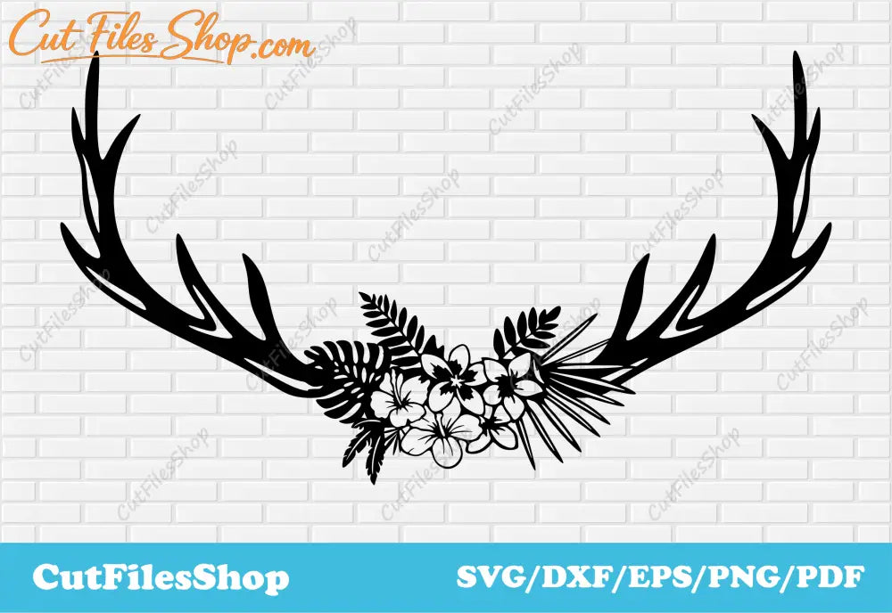 Horns with flowers svg cut file for cricut, dxf files for cnc laser, shirt designs svg, Deer Antlers svg, Cut Files Shop, svg art, flowers svg, plasma cnc cutting files, flowers dxf
