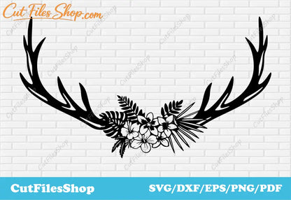 Horns with flowers svg cut file for cricut, dxf files for cnc laser, shirt designs svg, Deer Antlers svg, Cut Files Shop, svg art, flowers svg, plasma cnc cutting files, flowers dxf