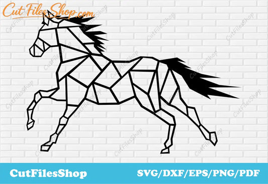 Horse dxf, geometric horse dxf, animal svg files for cricut, laser cut animals dxf, horse silhouette, files for cnc plasma, horse png