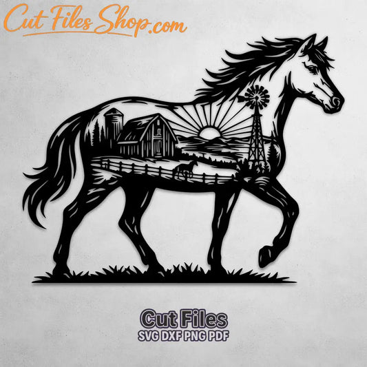 horse farm scene svg design