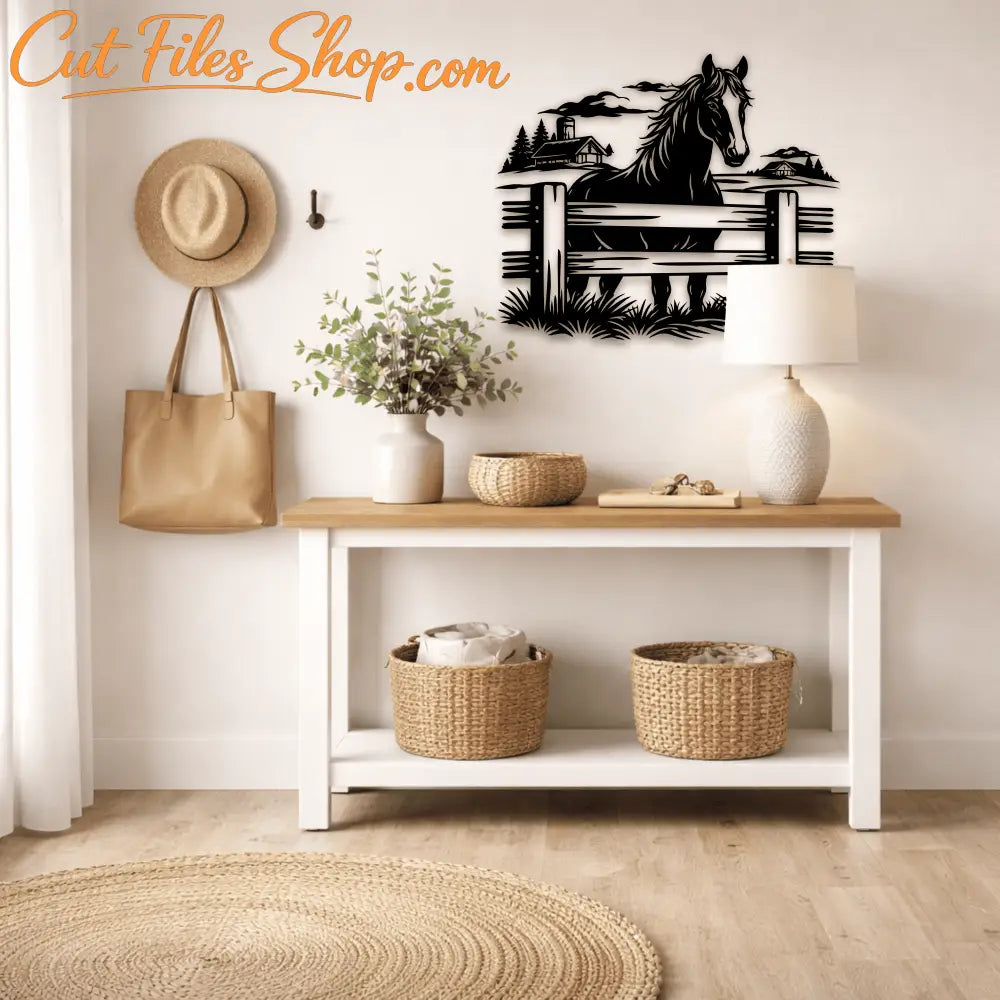 farm horse scene svg vector, Dxf wall metal decor