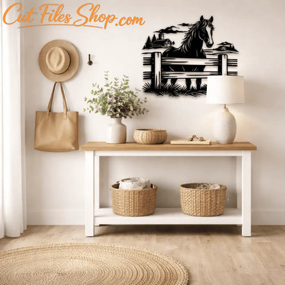 farm horse scene svg vector, Dxf wall metal decor