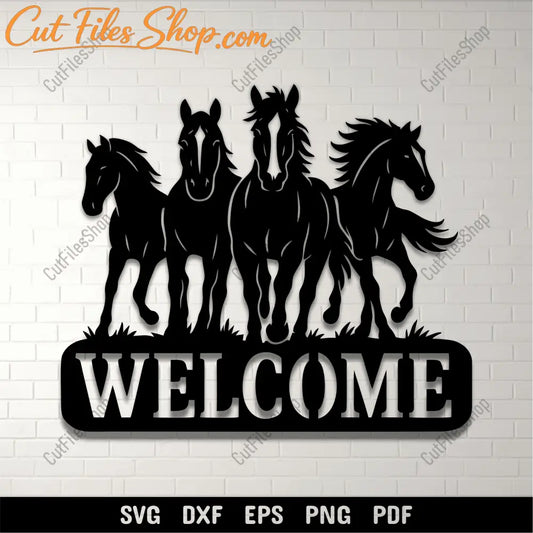 Horse welcome sign SVG DXF PNG for CNC laser cutting