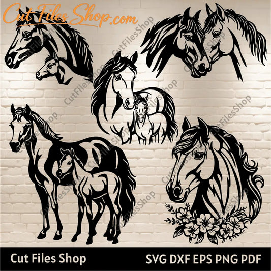 Horses Dxf files for Cnc router, Horses svg cut files for Cricut, Wall metal decor dxf, Horses silhouette cut files, floral horse svg, cnc cutting files, wall decor horse dxf, horse dxf for plasma cut, cut files shop, svg files, dxf files