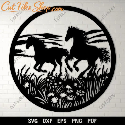 Horses Galloping in Meadow SVG for Cricut & Vinyl Cutting Projects