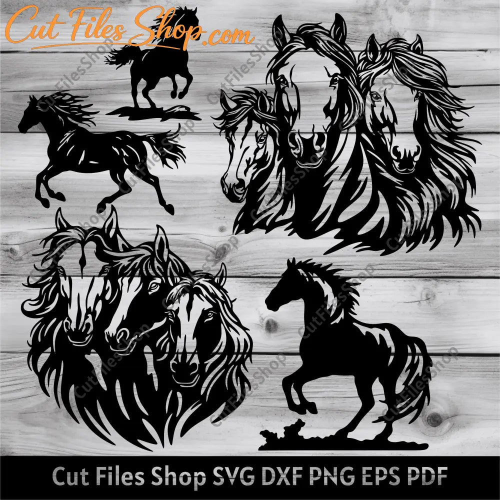 Horses scene Svg files, Cut files for Cricut, Horse dxf for Plasma, Jumping horse Dxf for Laser cut, Horse cnc cutting design, three horses dxf for laser, horse wall metal decor dxf, dxf for cnc router, dxf files, svg files, eps files, cut files, horse head dxf