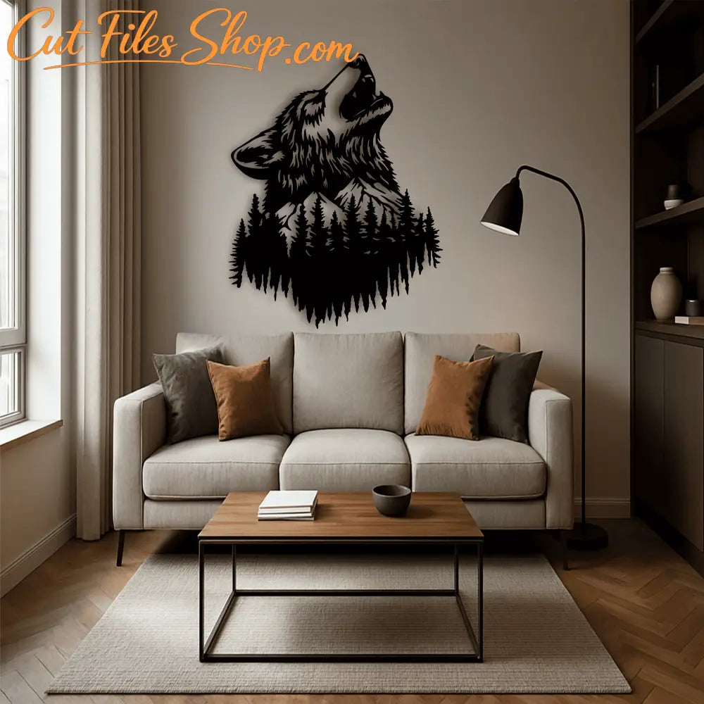 Wolf head mountain forest SVG for Glowforge engraving
