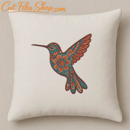 Machine embroidery of a hummingbird