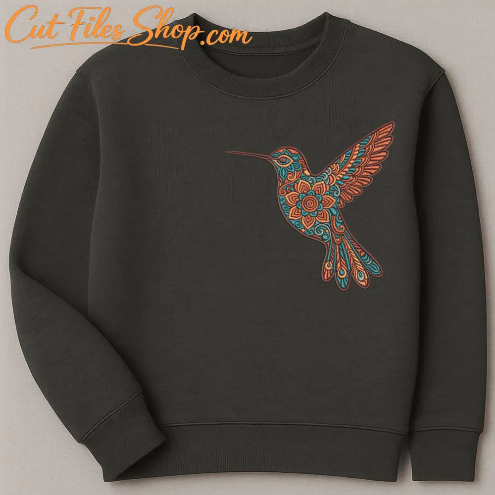 Floral hummingbird embroidery file in PES