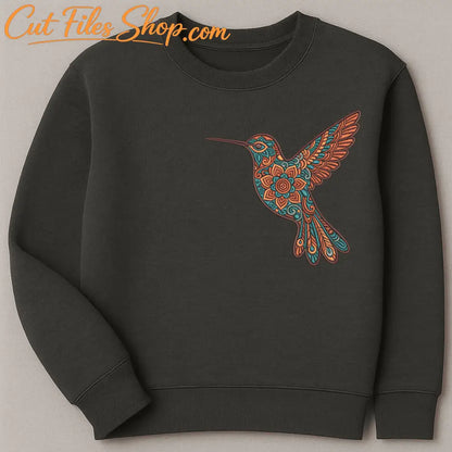 Floral hummingbird embroidery file in PES