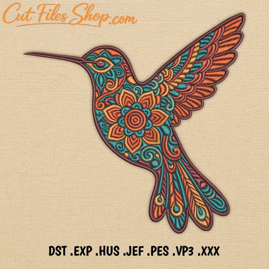 Colorful hummingbird embroidery design