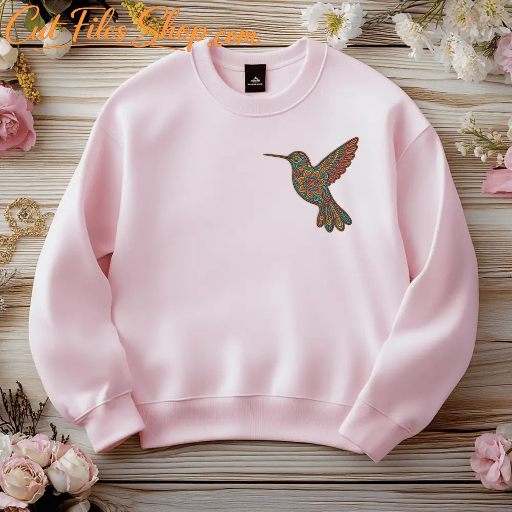 Embroidered hummingbird with flowers