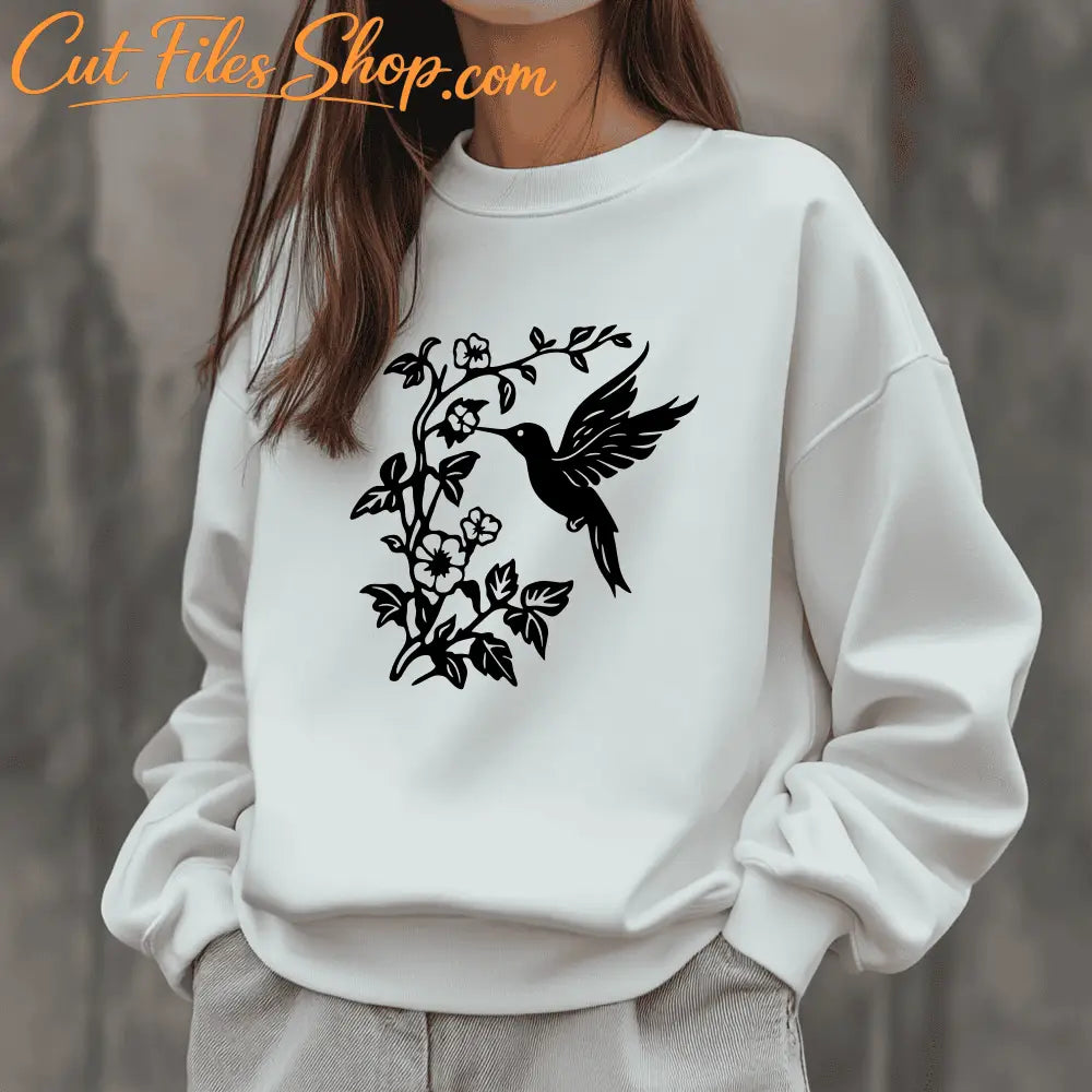 Hummingbird SVG cut file with floral branch