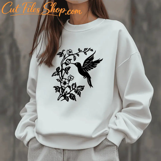 Hummingbird SVG cut file with floral branch