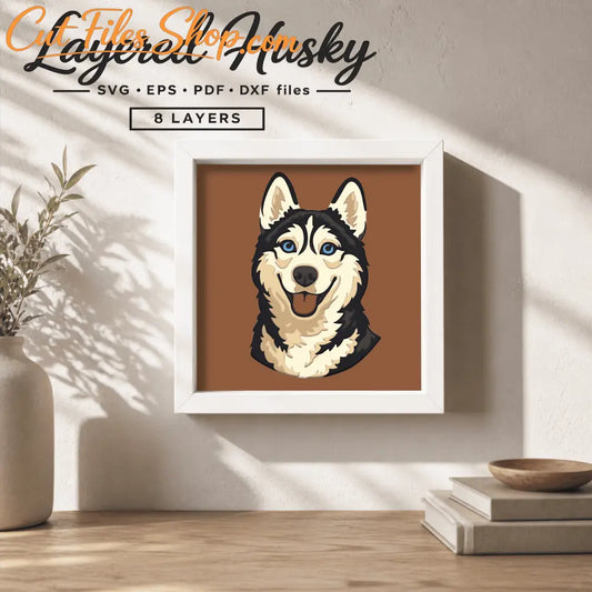 husky layered svg shadow box dog design