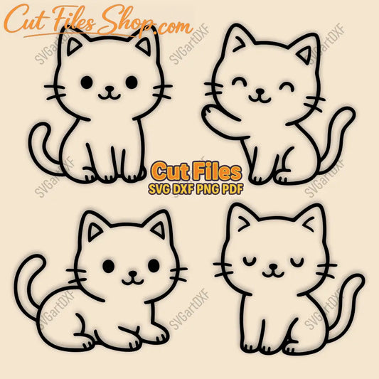 Kawaii cat SVG DXF bundle with four cute kitty designs