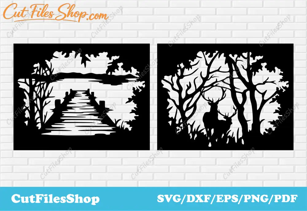 Landscape dxf files, Scenery Dxf Files, CNC plasma dxf files, Deer dxf files, Svg for cricut, nature dxf, wildlife dxf, laser cut files