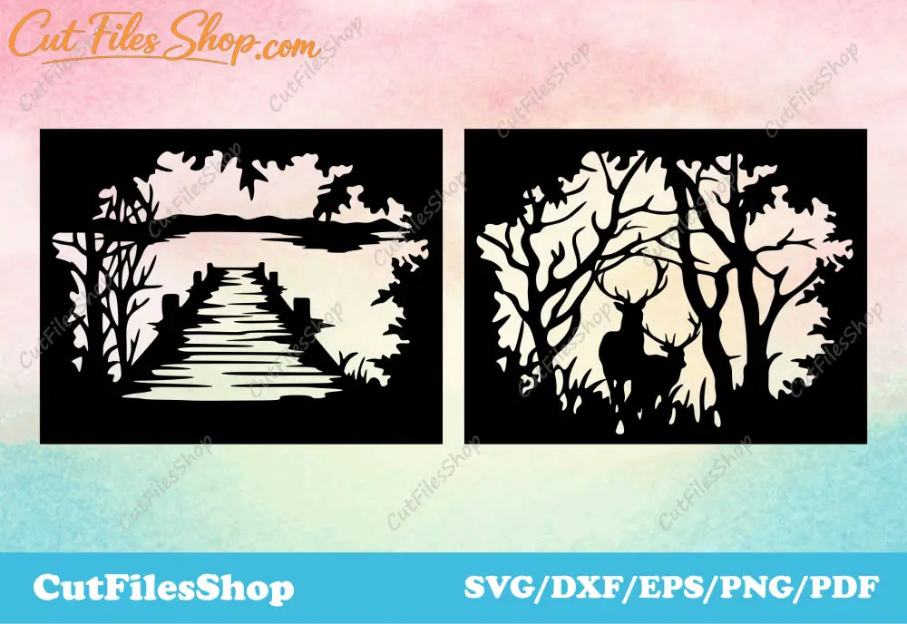 Scenery Dxf Files For laser cutting, Files for cnc plasma cutting, Dxf for scan n cut, wall decor dxf for cutting, Svg files for cricut, Silhouette cameo files