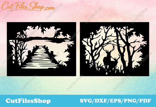 Scenery Dxf Files For laser cutting, Files for cnc plasma cutting, Dxf for scan n cut, wall decor dxf for cutting, Svg files for cricut, Silhouette cameo files