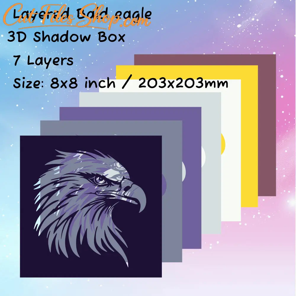 Layered bald eagle svg for cricut, 3d shadow box template,  papercut svg, dxf for silhouette, laser cut plywood, vinyl cut files, trendy svgm unigue gift diy, home decor DIY 