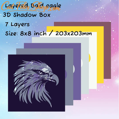 Layered bald eagle svg for cricut, 3d shadow box template,  papercut svg, dxf for silhouette, laser cut plywood, vinyl cut files, trendy svgm unigue gift diy, home decor DIY 