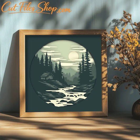Cabin in Woods Multilayer Design, SVG Cut Files for Cricut  & Silhouette Projects