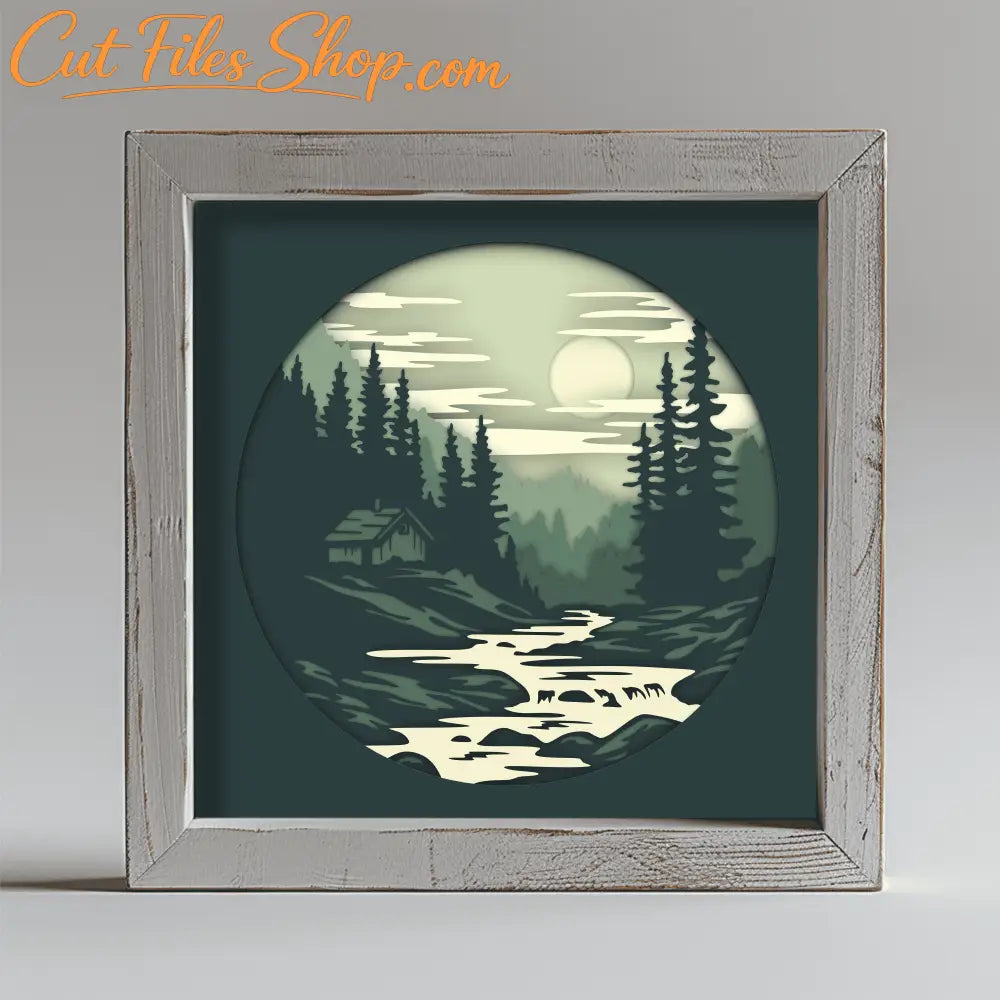 Layered Cabin Scene SVG for Cricut & Silhouette, Multilayer Design, Paper Craft