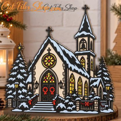 Layered church shadow box SVG design for Glowforge and xTool projects