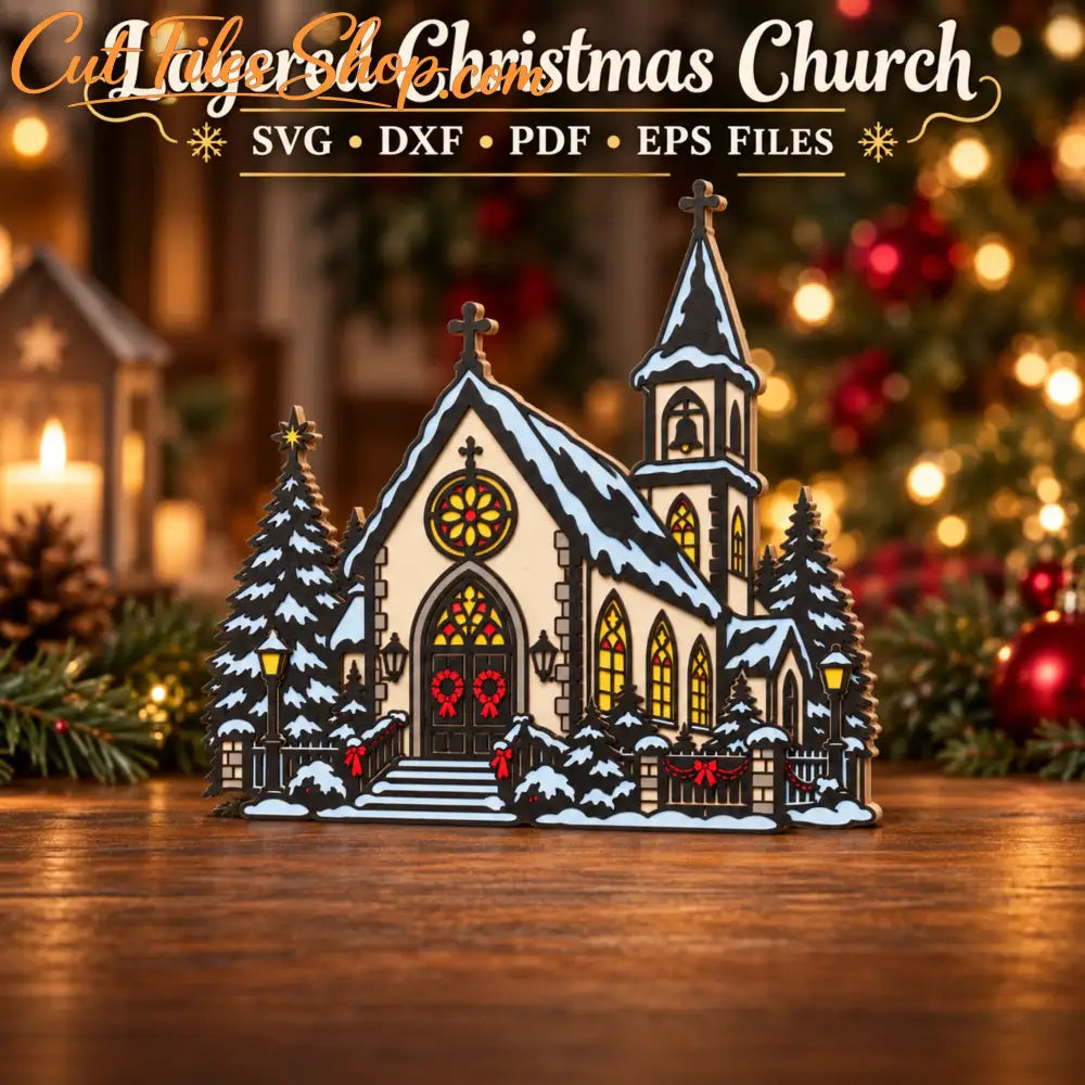 Multi-layer laser cut church design for plywood, MDF, acrylic and cardstock