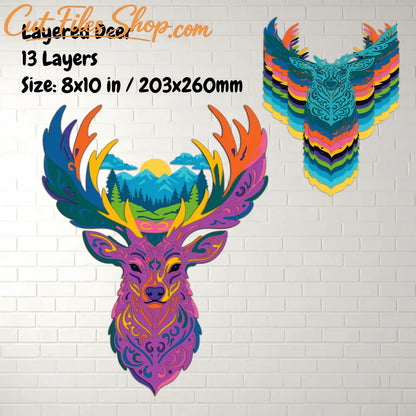 Colorful stag layered SVG DXF EPS PDF for CNC and laser cutting