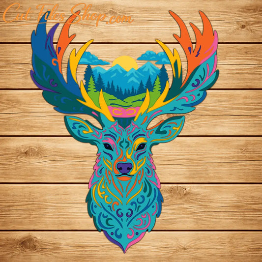 Multilayer deer head paper cut template for Cricut and Glowforge