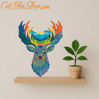Deer head layered wall art paper cut design for home décor