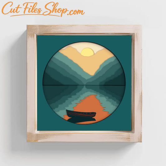 Lake Boat 3D Shadow Box Svg for Cricut & Silhouette, Layered Cardstock Template, Paper 3D Art, DIY Home Decor, Unique Gift, Download Now