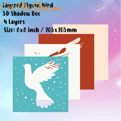 Pigeon Bird 3D Shadow Box for Home Decor, Layered SVG, DXF for Laser Cut, Unique Gift Craft, Shadow Box Papercut Template