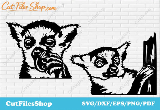 Lemur svg dxf cut files for cricut, svg for shirts, digital prints, wall art dxf, wall decor dxf, lemur vector svg, cute animals svg, funny animals svg, peeking animals svg, dxf animals, laser cutting files, tropical animals svg, lemur svg, cut files