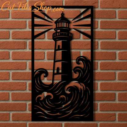 Lighthouse silhouette with waves for metal wall art