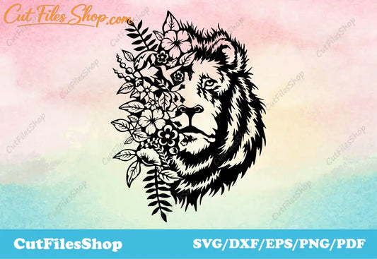 Lion cut files for cricut, dxf for silhouette cameo, dxf for laser cutting