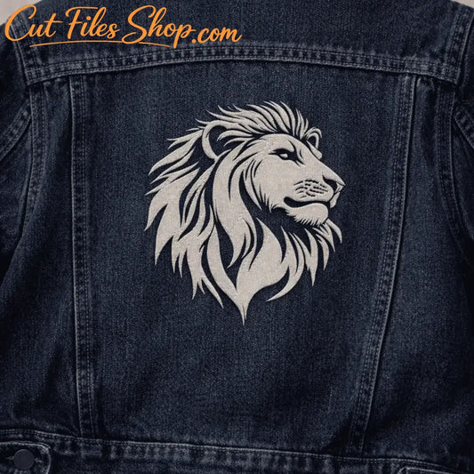 Machine embroidery lion head design for jackets and textile decor