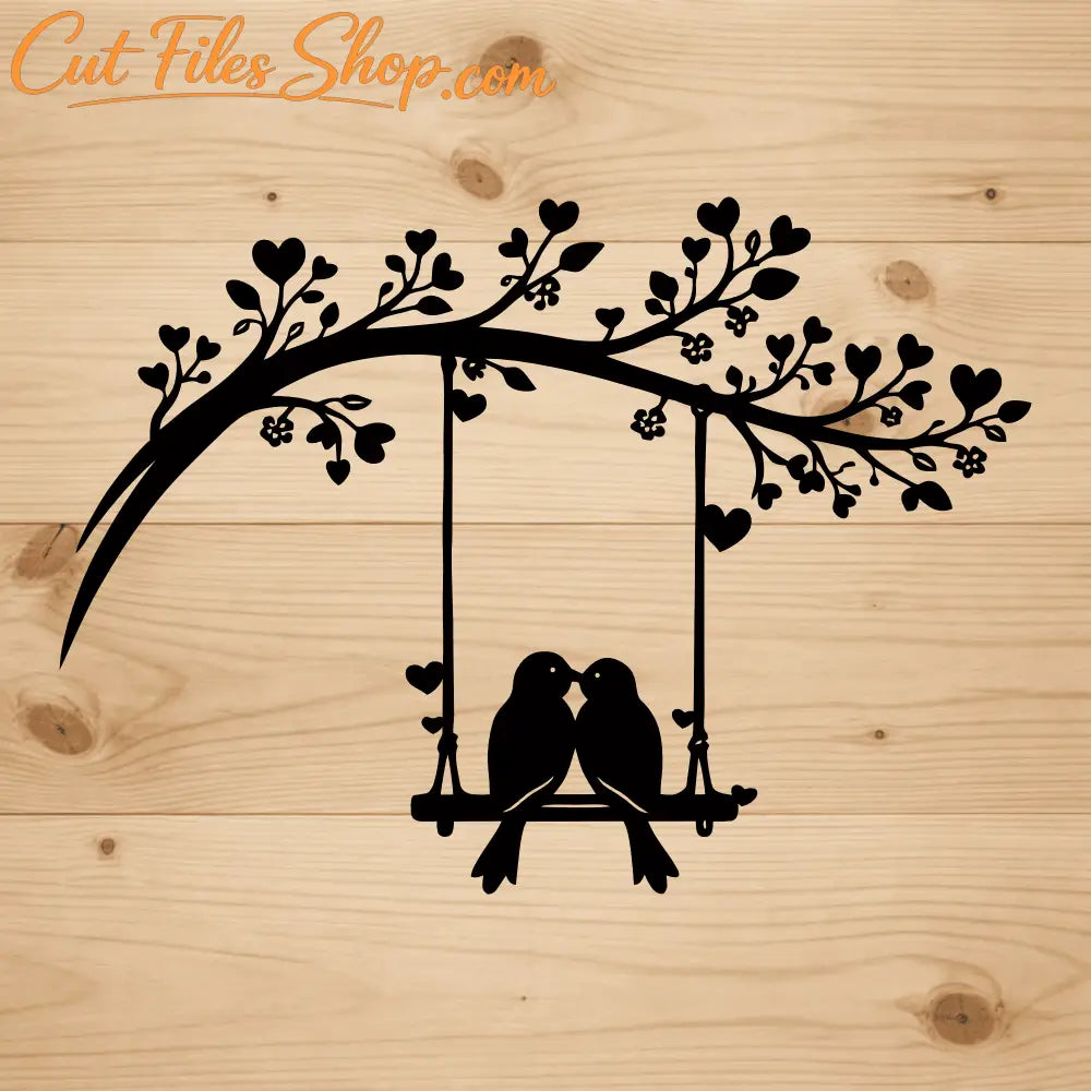 Birds on swing romantic design SVG DXF for xTool, Silhouette and laser projects