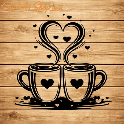 Coffee cups with heart steam SVG DXF for xTool, Silhouette and laser projects