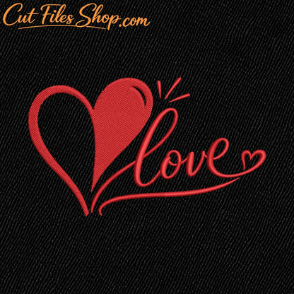 Love word embroidery design created with clean satin stitches