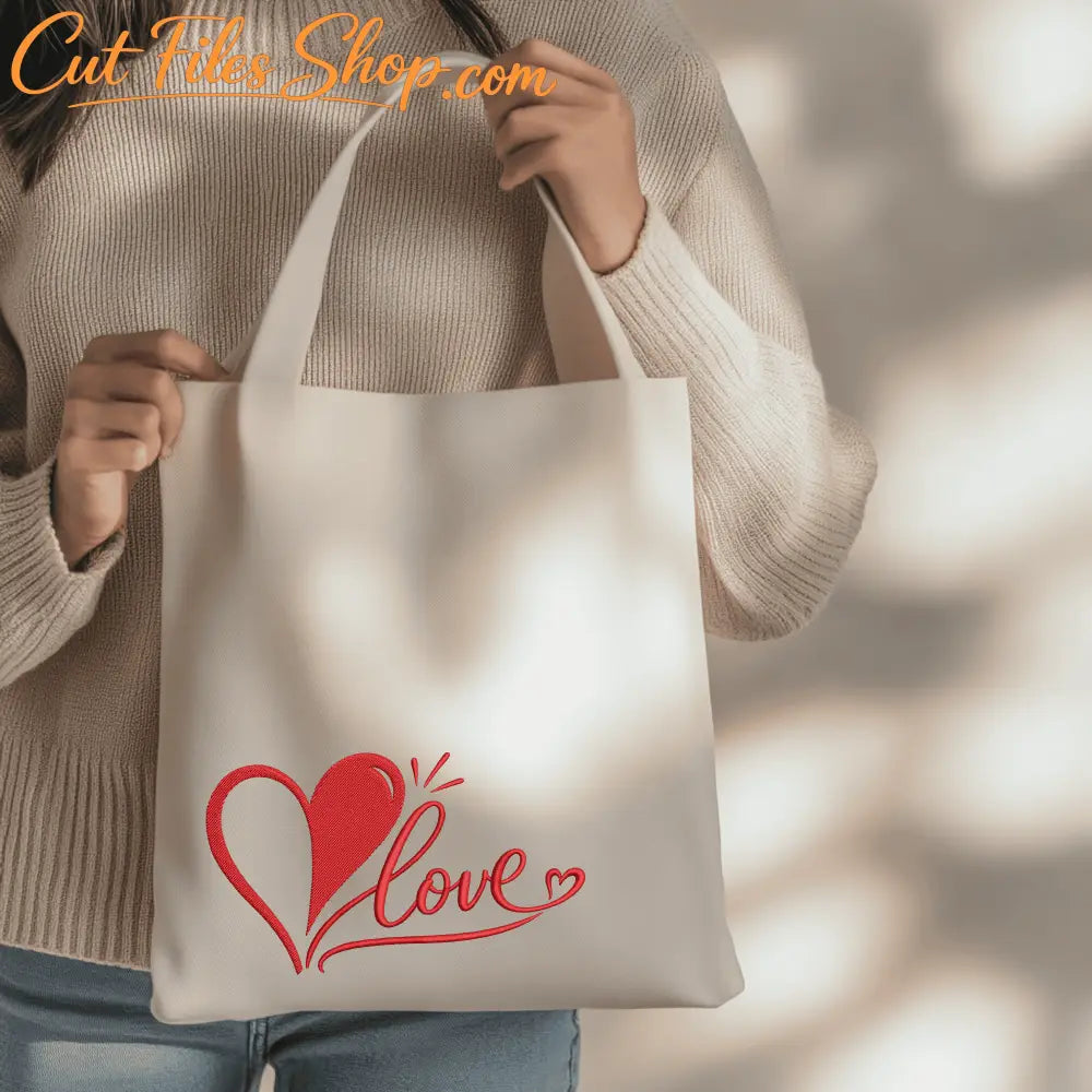 Machine embroidery heart and script design for decorative projects