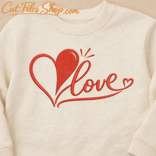 Romantic heart embroidery pattern with smooth flowing lettering