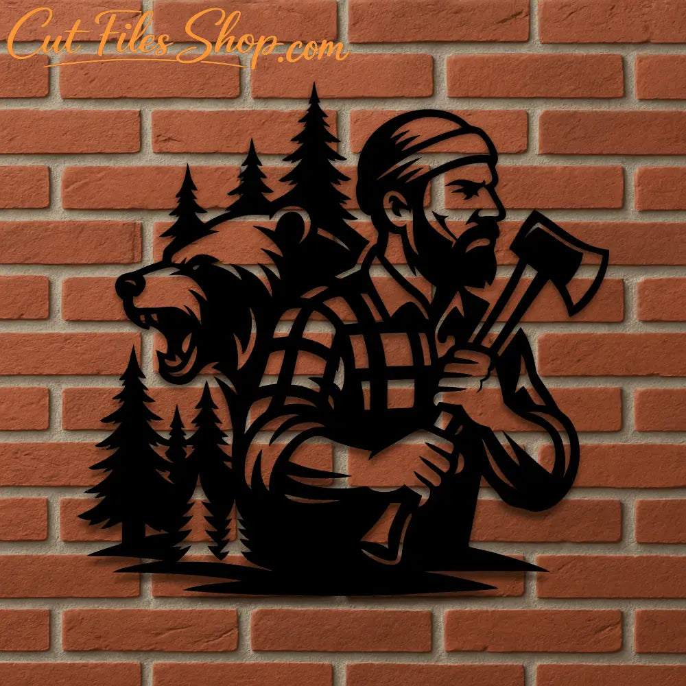 Lumberjack forest scene SVG DXF PNG for plasma cutting