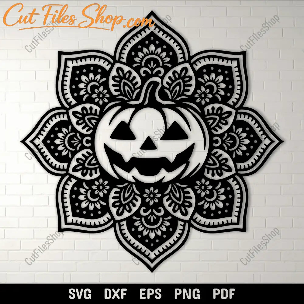 Mandala pumpkin with jack o lantern face design
