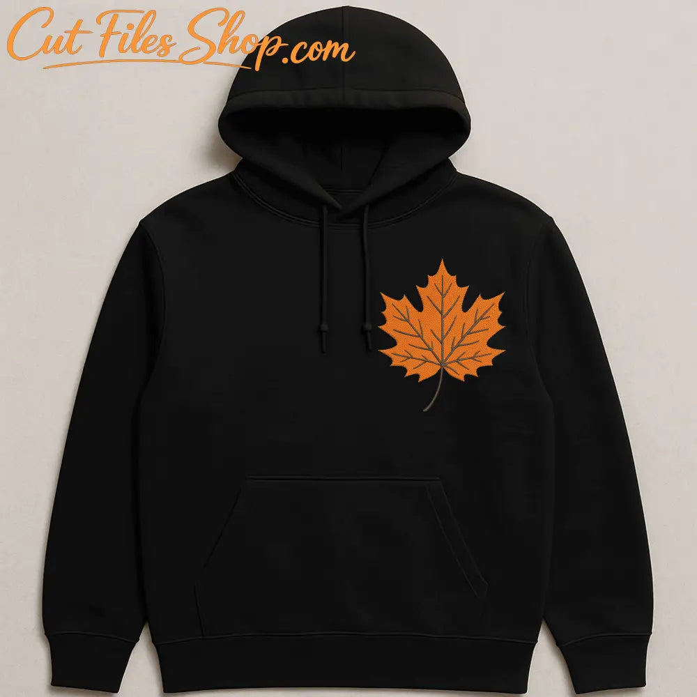 Machine embroidery leaf design preview with color and stitch details