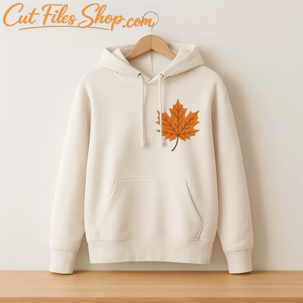 Maple leaf embroidery file for tote bags, hoodies, and seasonal projects