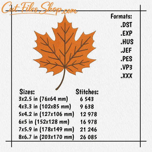 Autumn maple leaf applique embroidery design for clothes and home decor