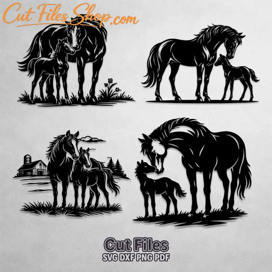 mare and foal silhouette svg